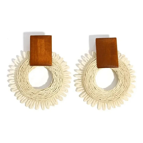 Zara Boho Rattan Earrings - Picture 1 of 7